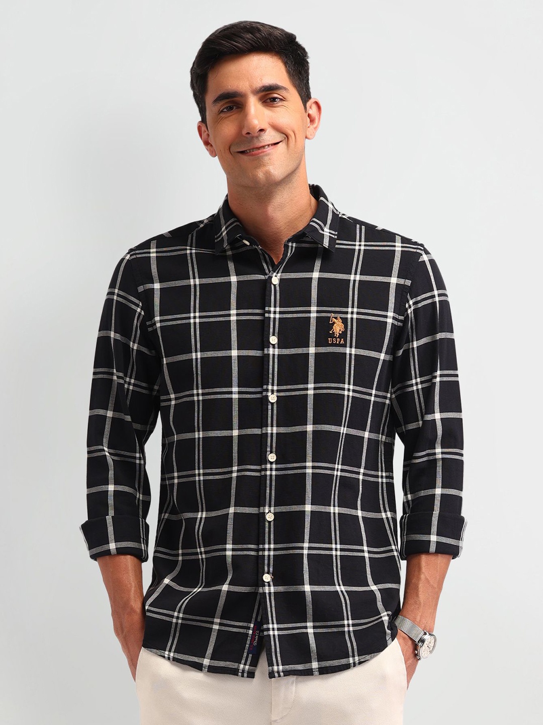

U.S. Polo Assn. Denim Co. Men Manhattan Checks Printed Cotton Slim Fit Casual Shirt, Blue