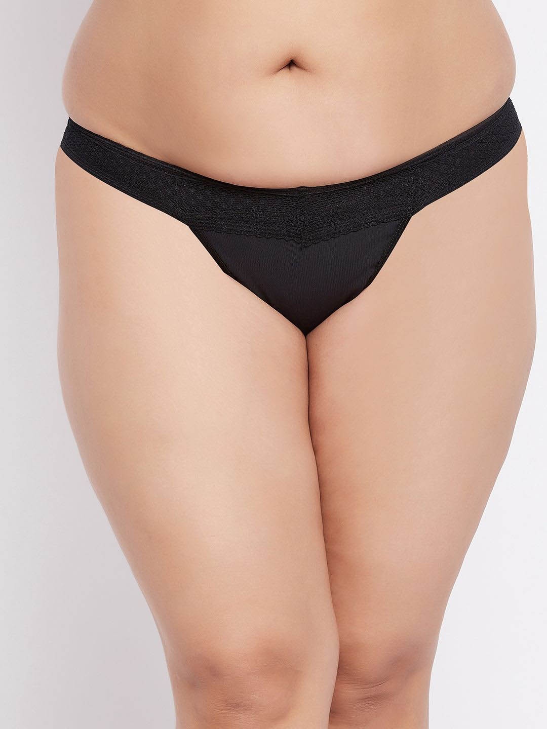 

Curves By ZeroKaata Women Plus Size Solid Thong Briefs, Black
