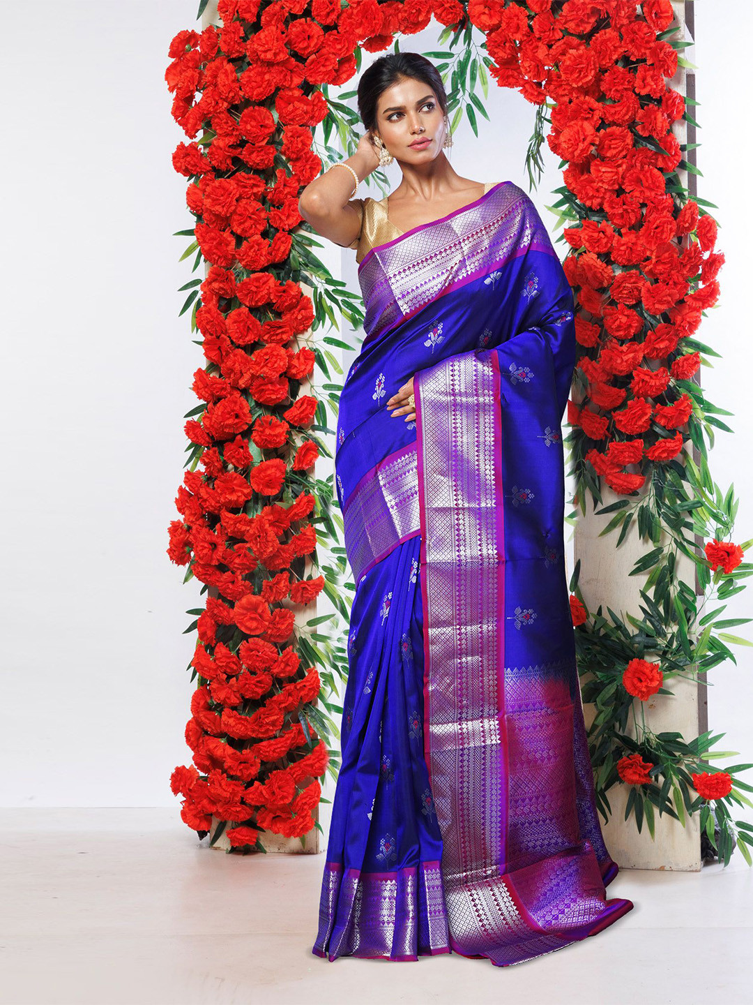 

Unnati Silks Woven Design Zari Pure Assam Silk Saree Kanjeevaram Saree, Blue