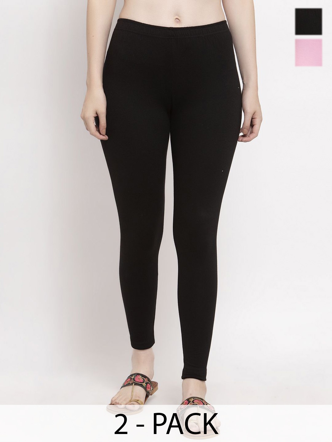 

Trend Level Women Pack Of 2 Ankle Length Slip On Leggings, Black