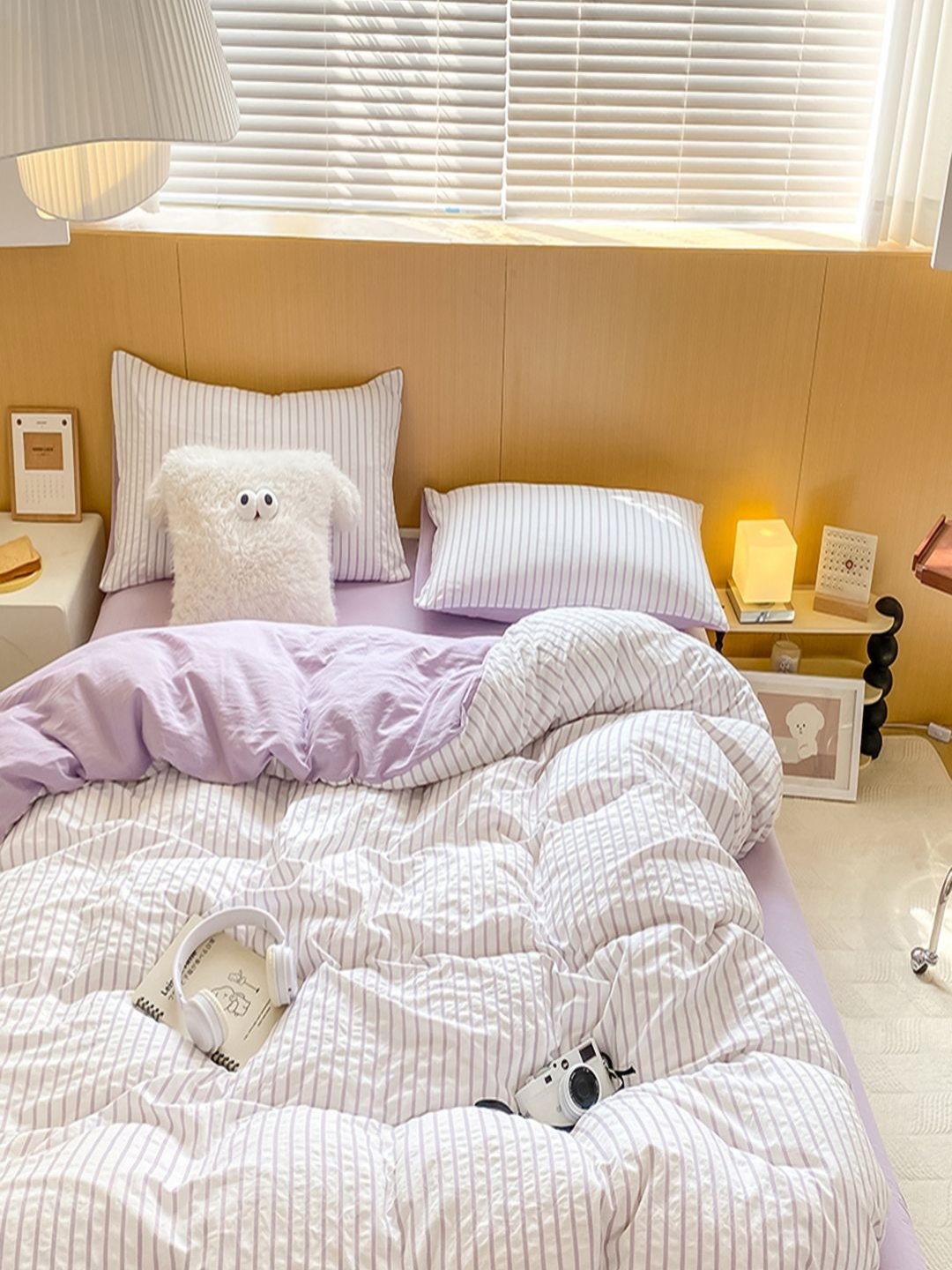 

JC HOME Purple & White Striped Polycotton 3 Piece Single Regular Bedding Set