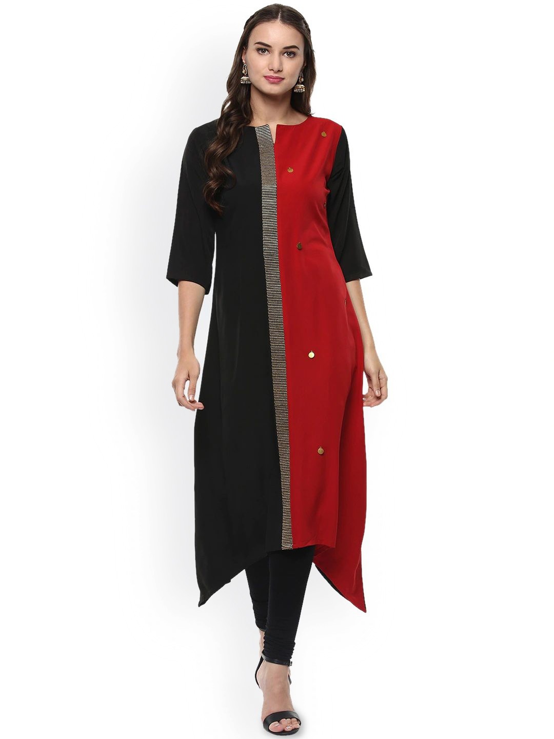 

KALINI Women Crepe Asymmetric Kurta, Black