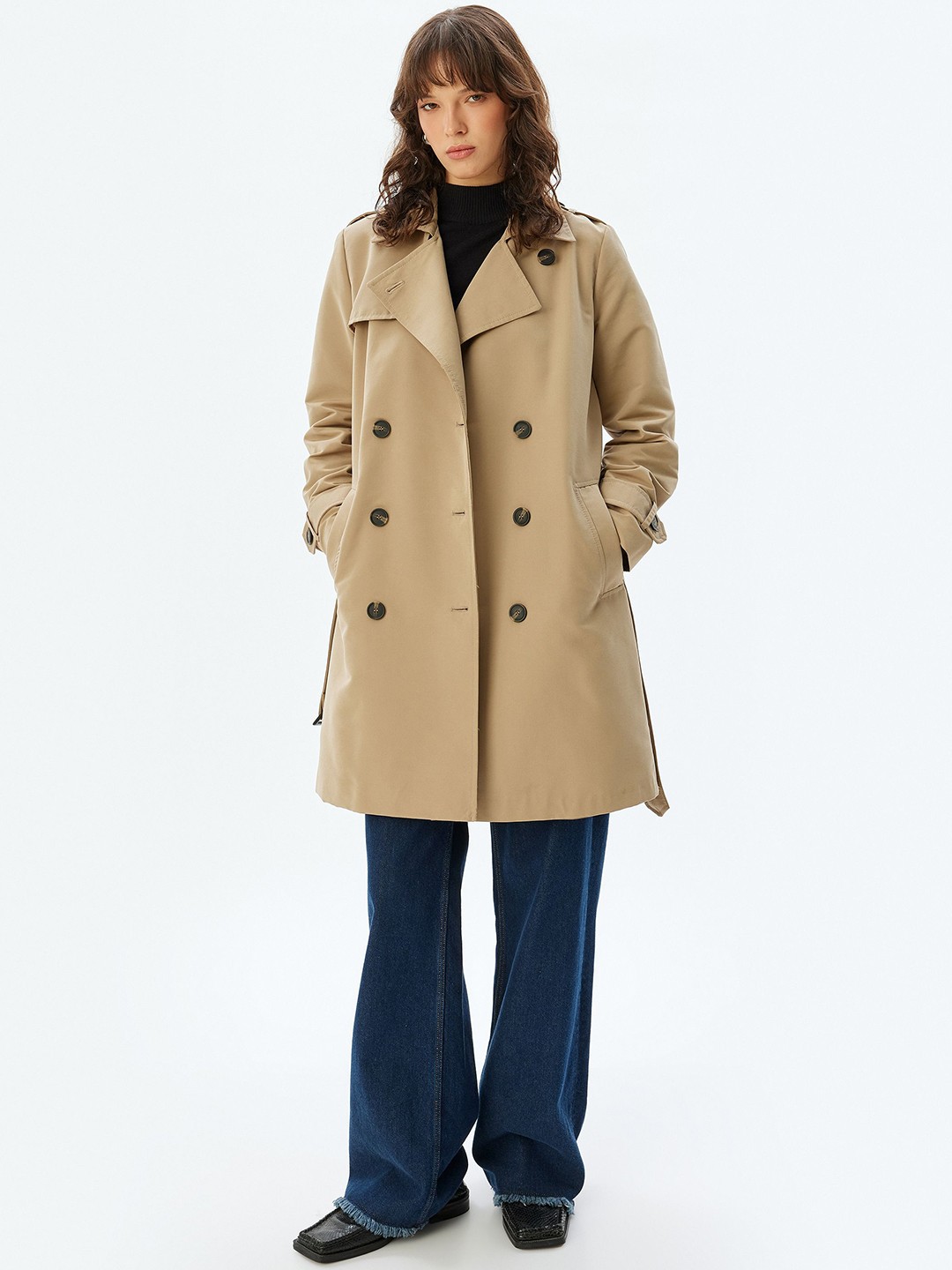

Koton Women Geometric Longline Duster Jacket, Beige