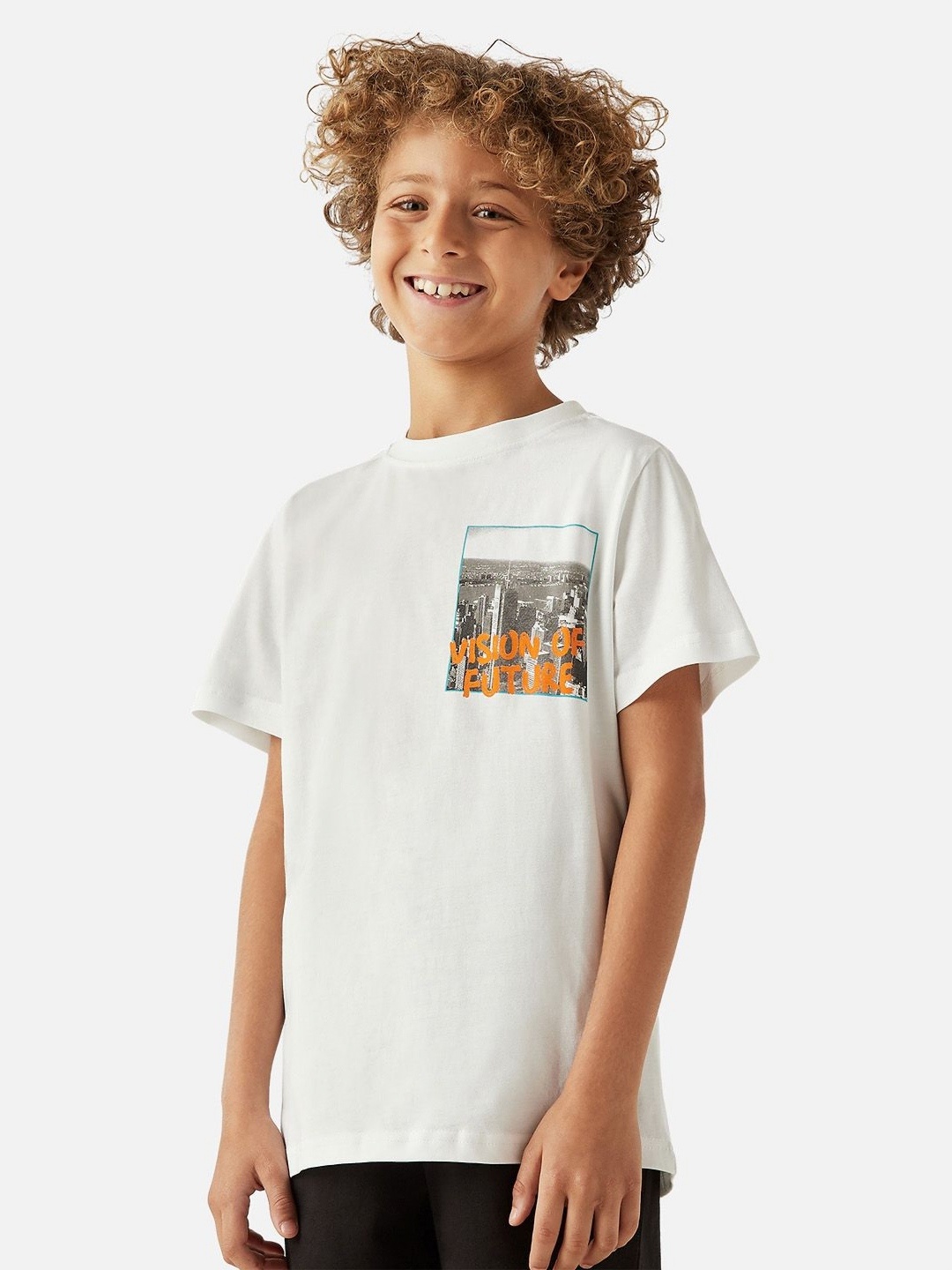

Juniors by Babyshop Boys Graphic Printed Round Neck Cotton T-shirt, White
