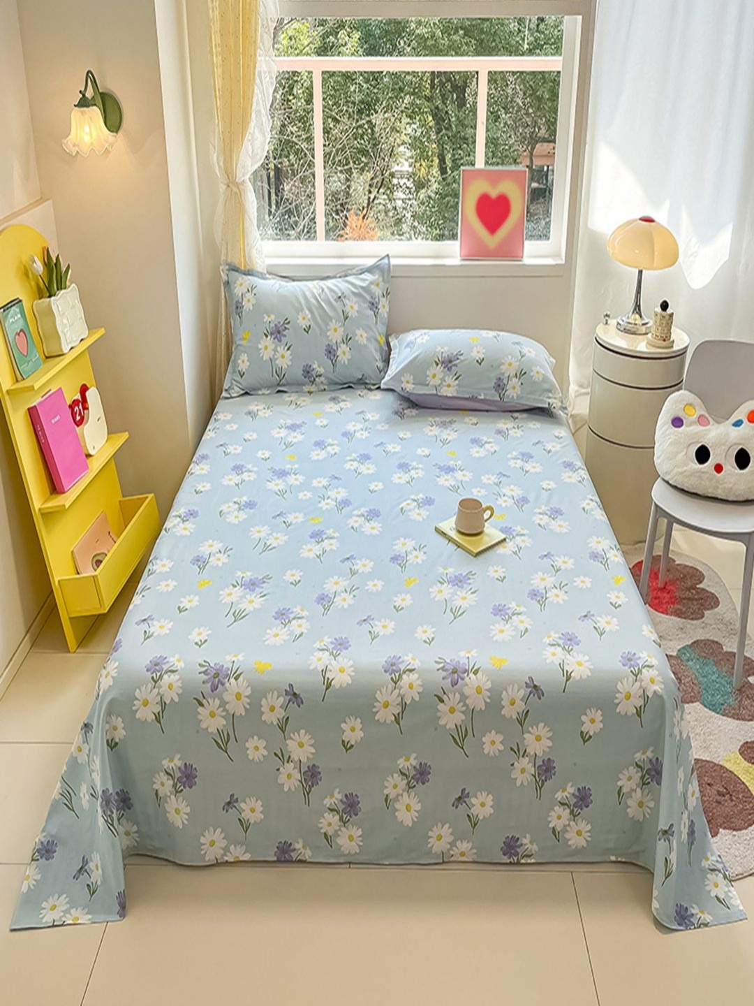 

JC HOME Blue & Green Floral Pure Cotton 220TC Queen Bedsheet Set 2.30 m x 2.00 m