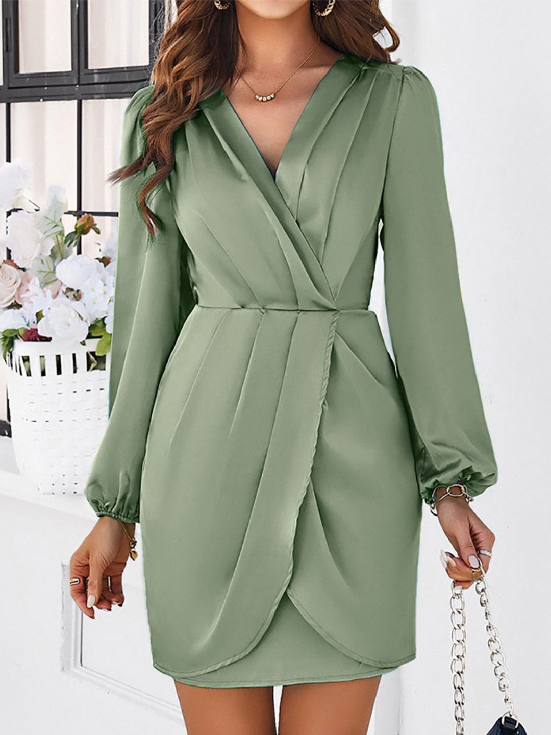 

StyleCast x Revolte Women Solid Wrap Mini Dress, Green