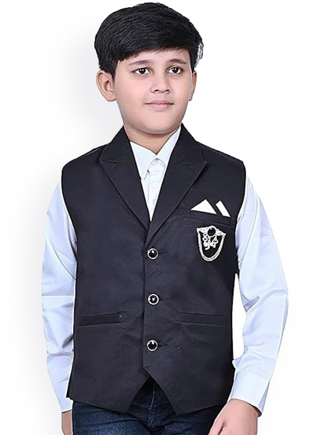 

Eliq Boys Lapel Collar Corduroy Waistcoat, Black