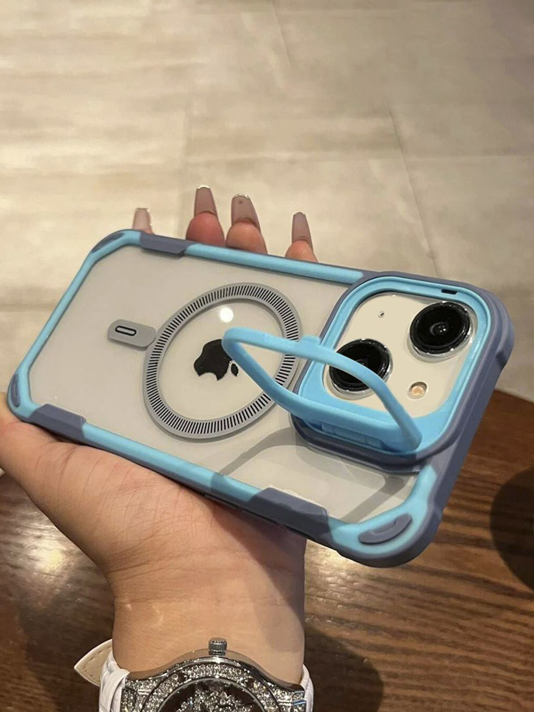 

Luxury Kase Solid Printed iPhone 15 Plus Back Case Mobile Accessories, Blue