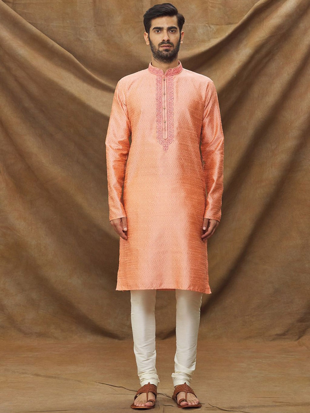 

Samyukta Singhania Mandarin Collar Regular Straight Kurta with Churidar, Pink