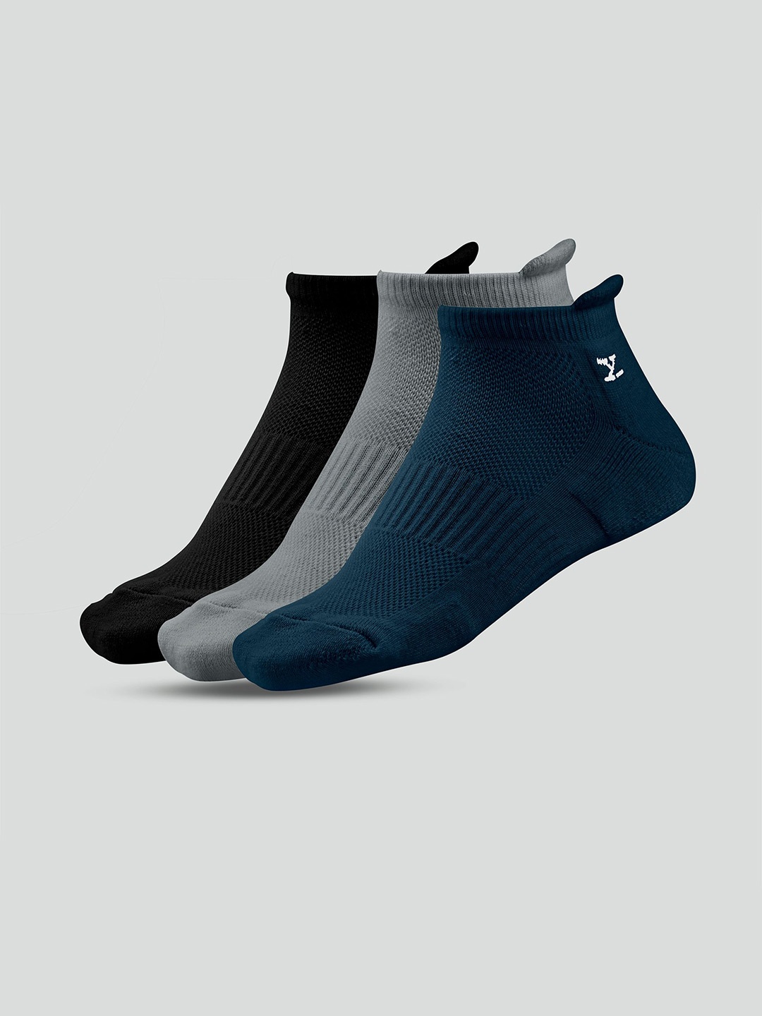 

XYXX Men Pack Of 3 Cotton Ankle-Length Socks, Blue
