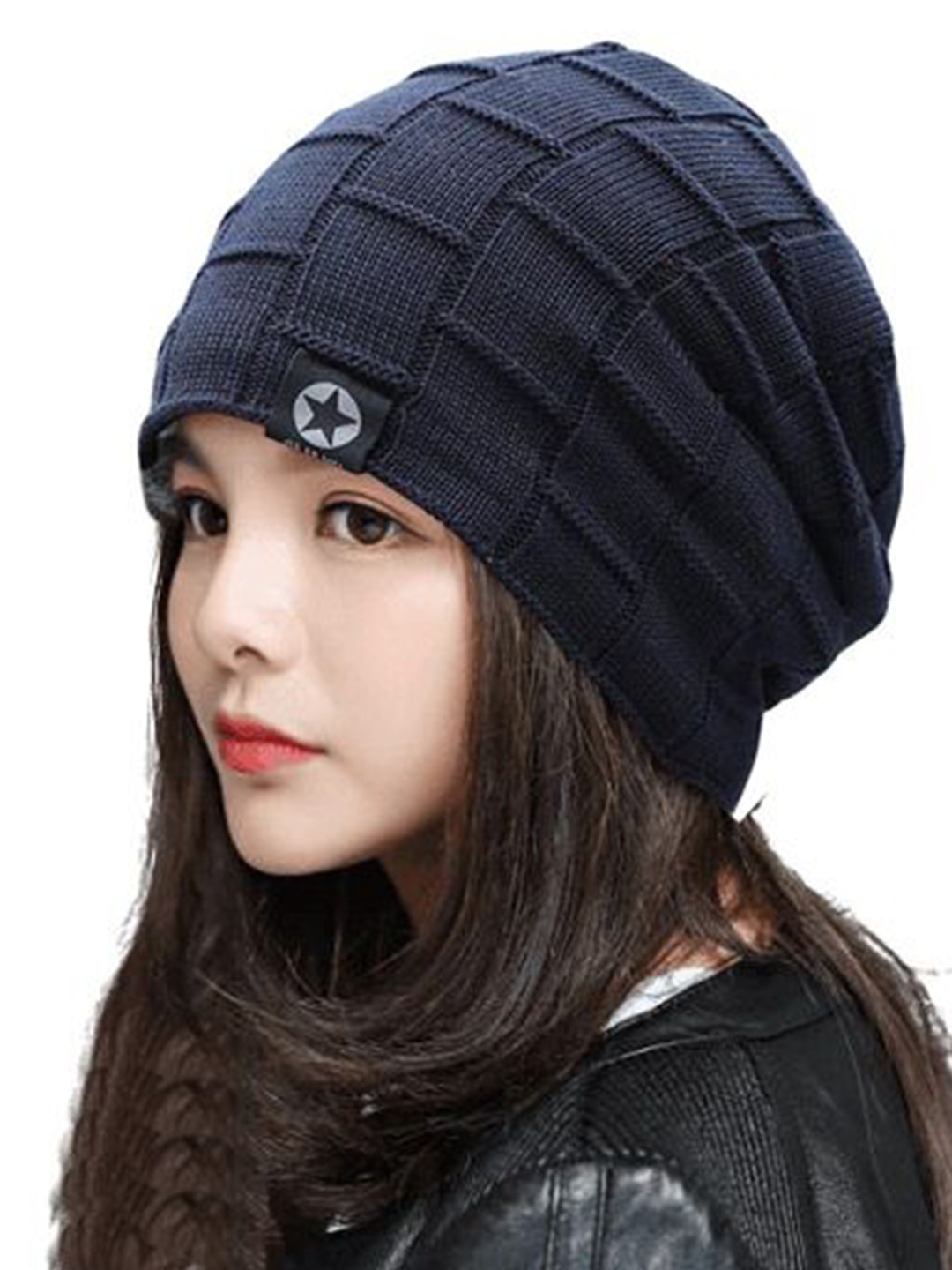 

Alexvyan Women Winter Self Design Snow & Wind Proof Beanie, Blue