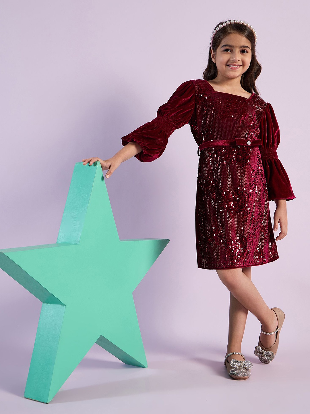 

Peppermint Girls Embellished Fit & Flare Dress, Maroon
