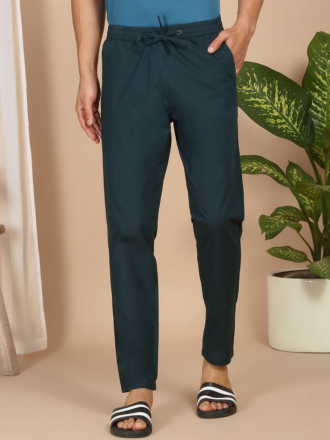 

Sweet Dreams Men Cotton Mid-Rise Straight Lounge Pants, Blue