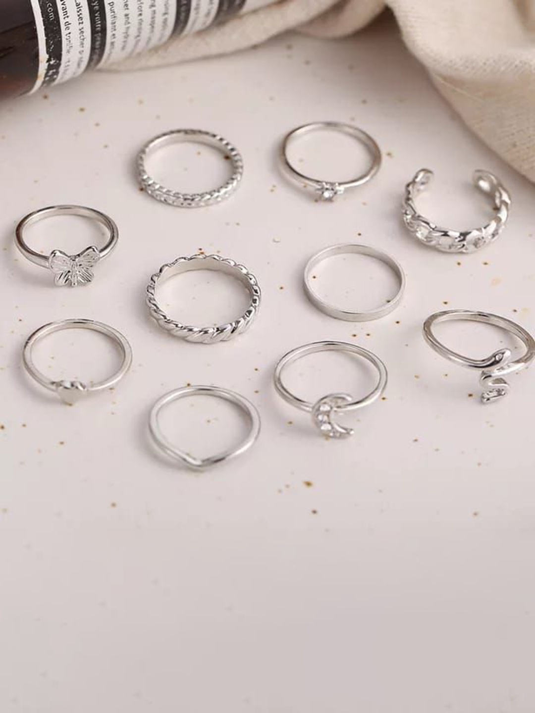 

YU FASHIONS Set Of 10 Silver-Plated Stainless Steel Finger Ring