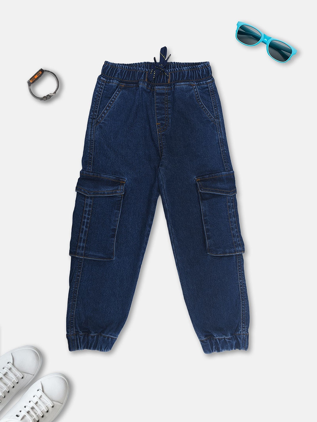 

KiddoPanti Boys Mid-Rise Jean Jogger Stretchable Jeans Cargo Pocket, Blue