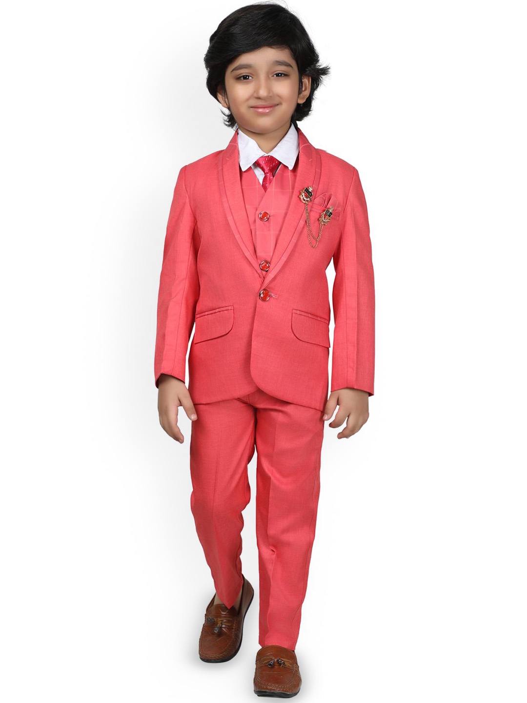 

BAESD Boys 5 Piece Single-Breasted Regular Fit Suits, Pink