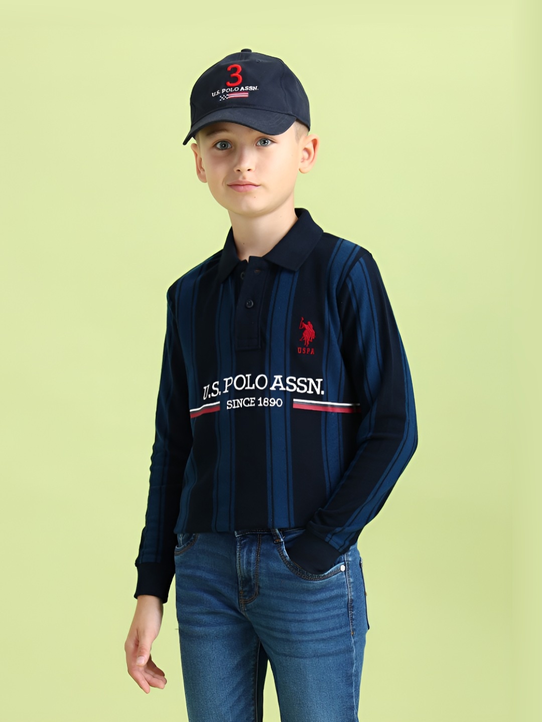 

U.S. Polo Assn. Kids Boys Graphic Printed Polo Collar Cotton T-shirt, Blue
