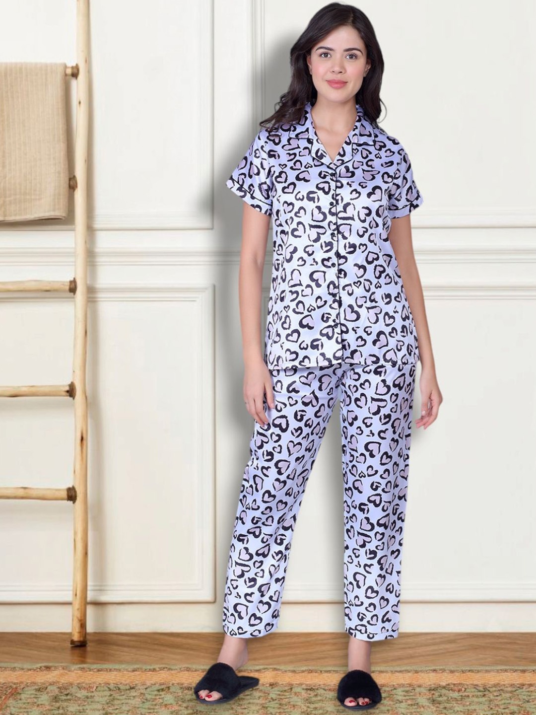 

THE DAILY OUTFITS Women Conversational Printed Night suit, White