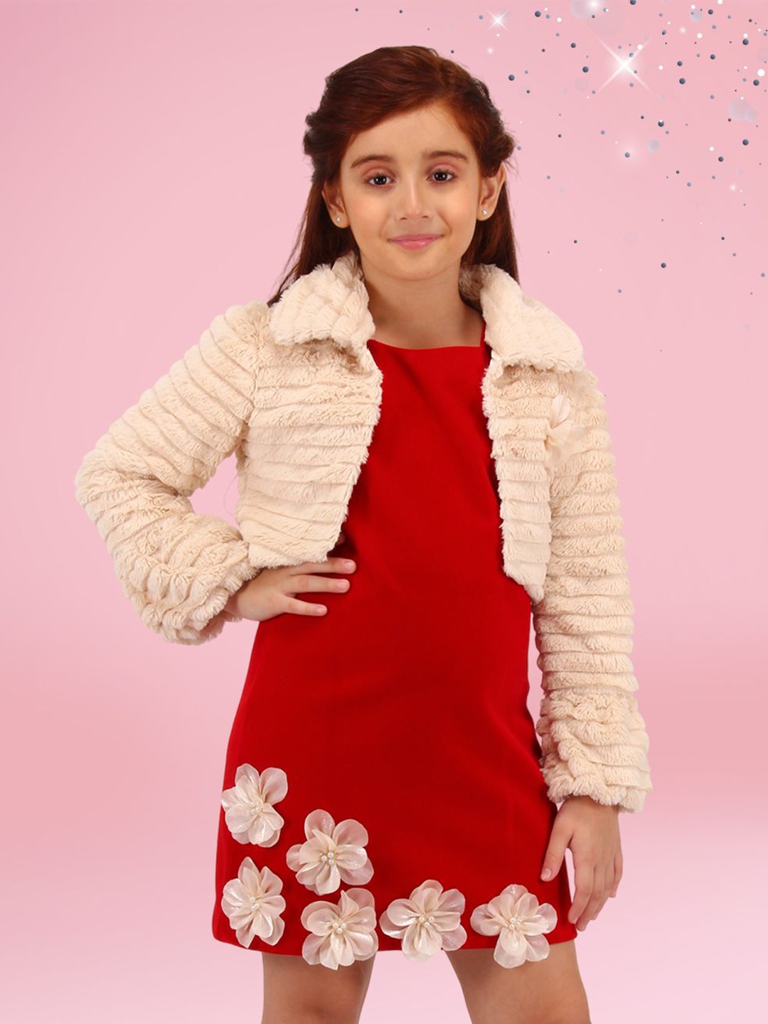 

CUTECUMBER Girls Embellished Velvet Sheath Dress, Red