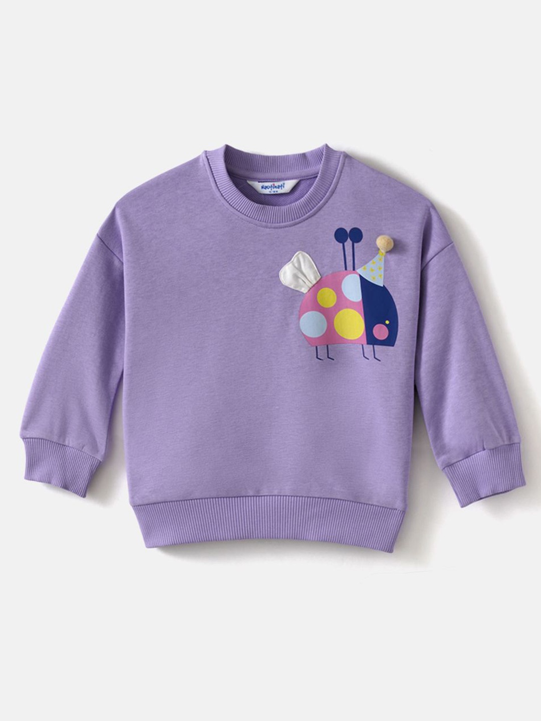 

Nautinati Girls' Ladybird Print Full Sleeves Fleece Sweatshirt, Lavender