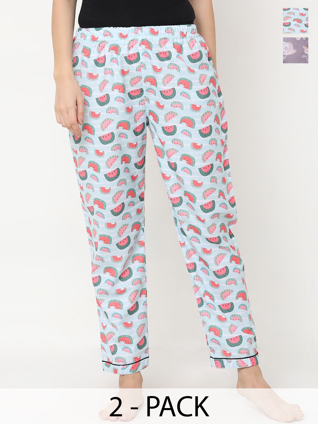 

FashionRack Women Pack Of 2 Printed Mid-Rise Slip On Lounge Pants, White