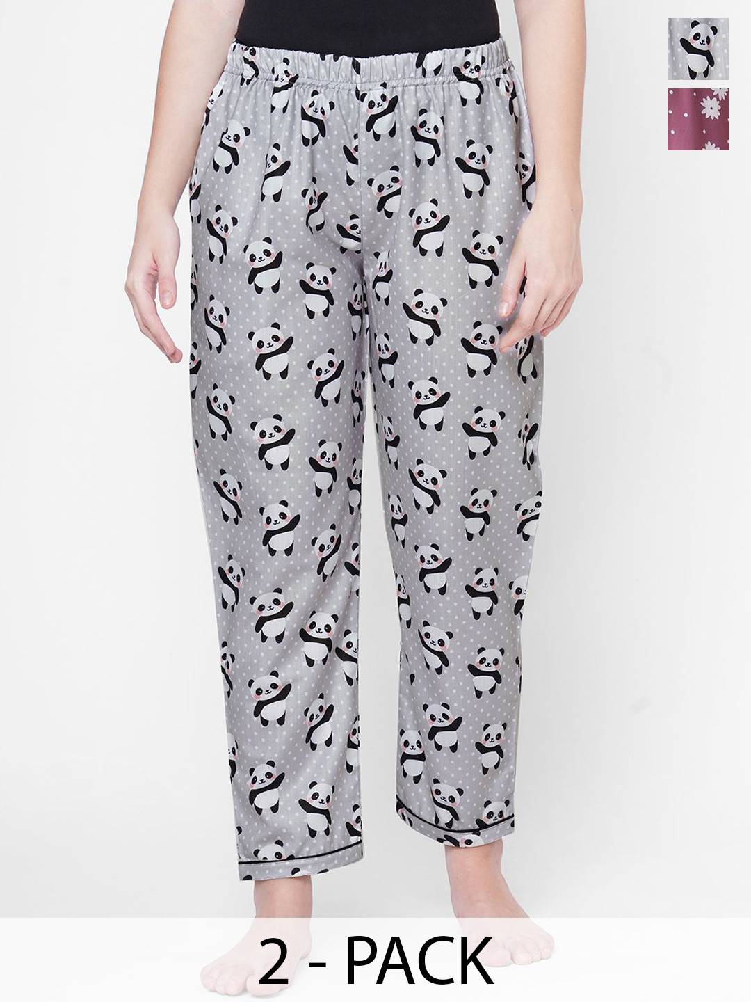 

FashionRack Women Pack Of 2 Conversational Printed Lounge Pants, Grey