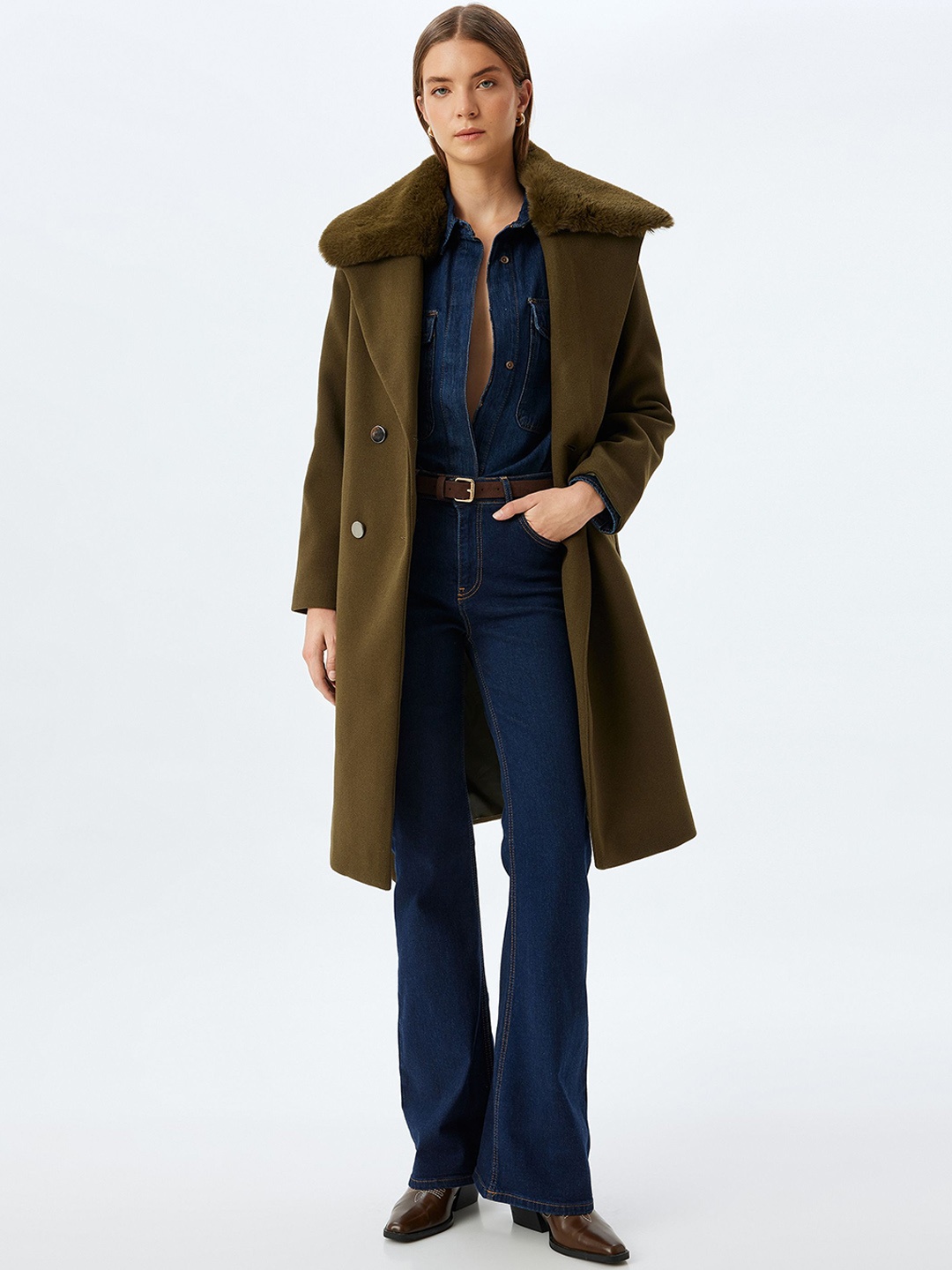 

Koton Women Double Breasted Overcoat, Khaki