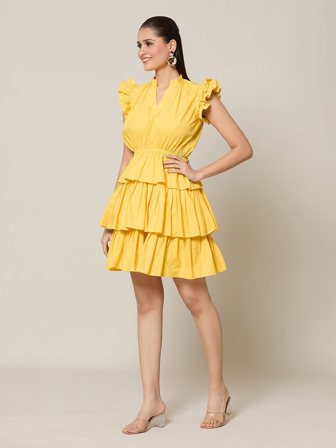 

Samyukta Singhani Puff Sleeve Fit & Flare Dress, Yellow