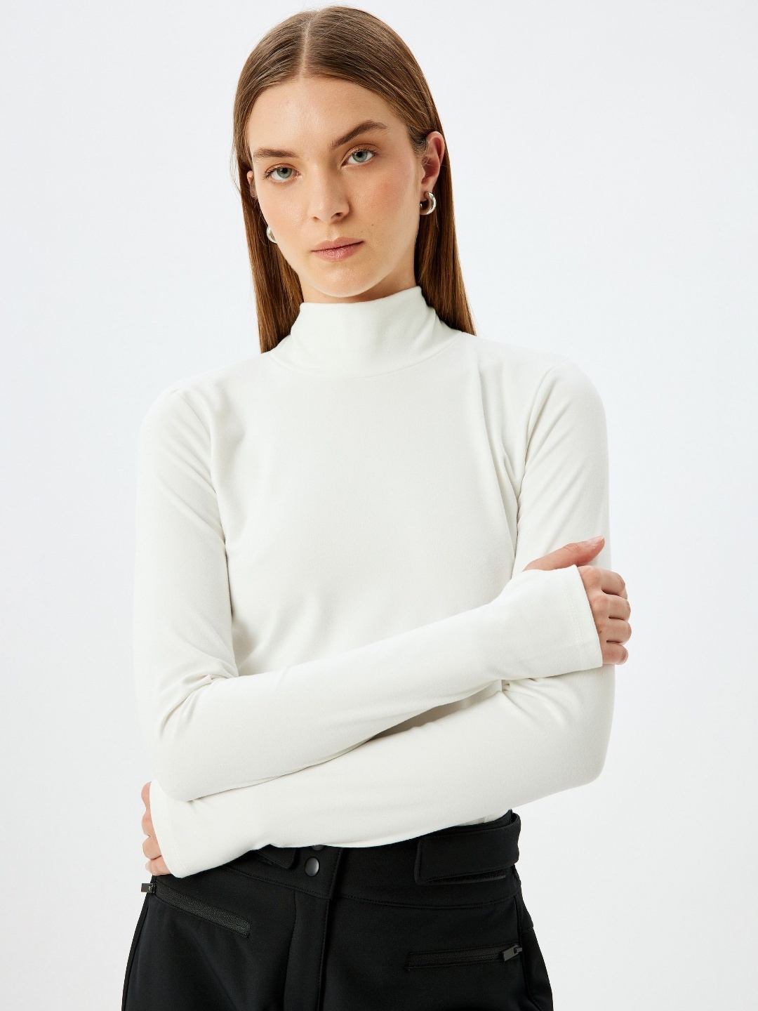 

Koton Women Solid High Neck T-shirt, White