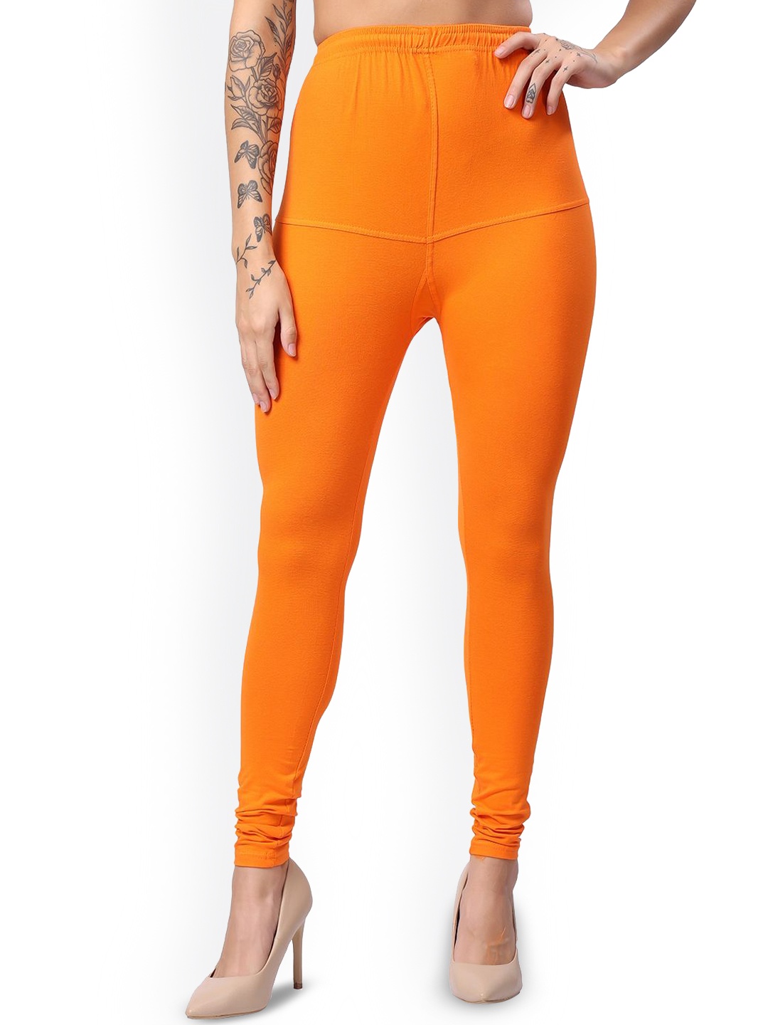 

Keviv Women Churidar Length Cotton Leggings, Orange