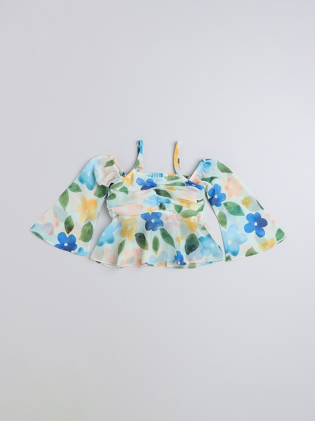 

taffykids Girls Floral Printed Off-Shoulder Georgette Top, Multi