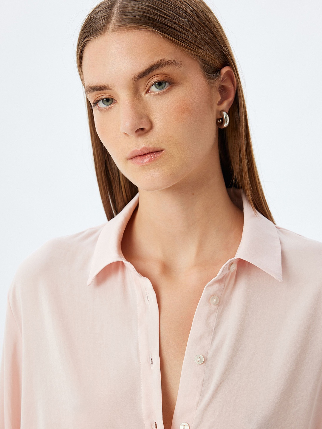

Koton Women Spread Collar Solid Casual Shirt, Peach