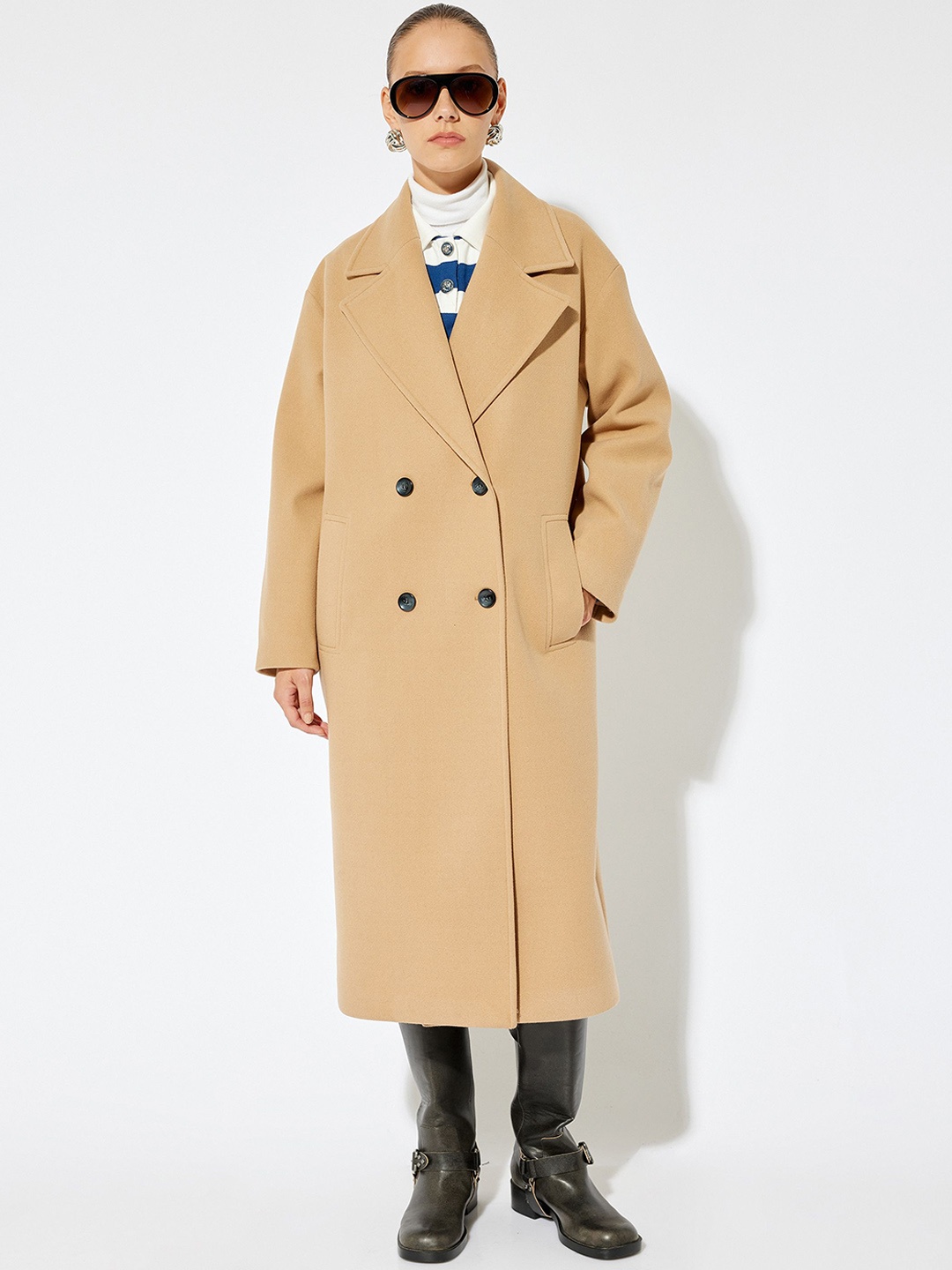 

Koton Women Double-Breasted Overcoat, Beige