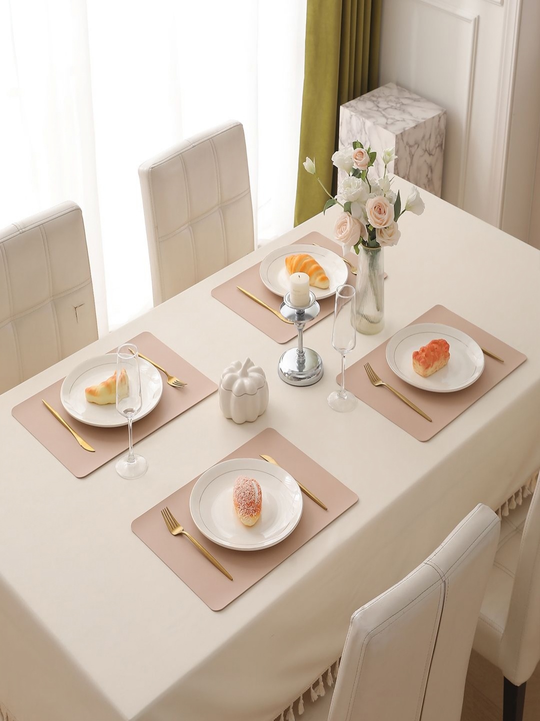 

HOKIPO Beige 4 Pieces Textured Heat Resistant Rectangle Table Placemats