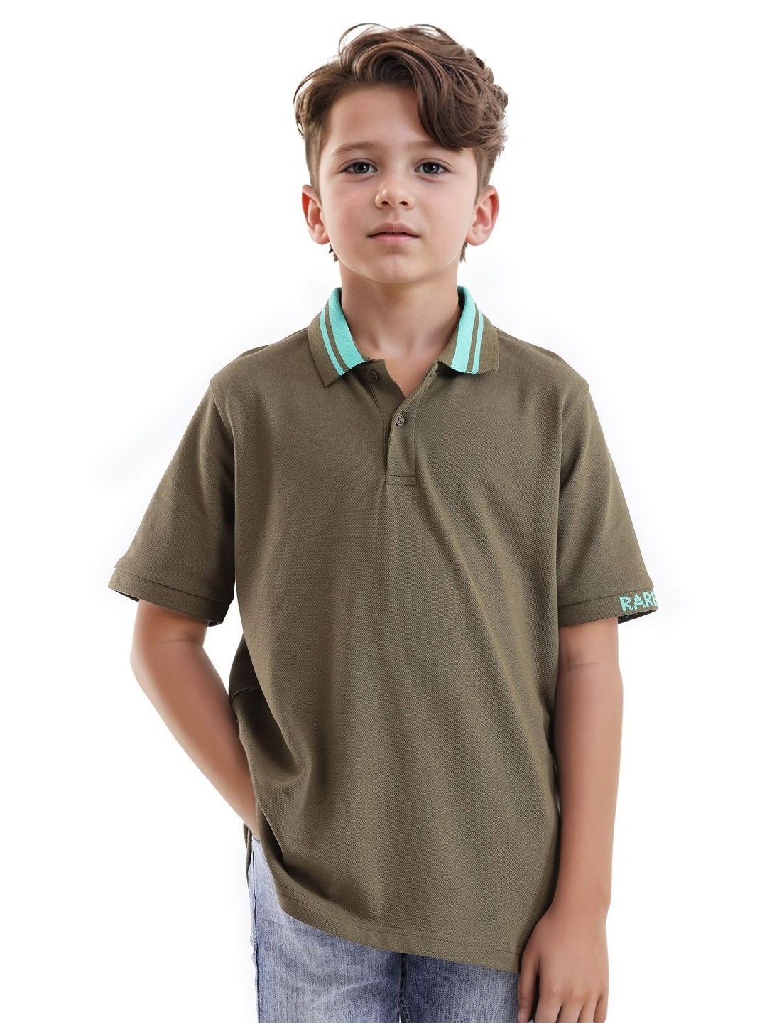 

Rare Ones Boys Contrasting Collar Solid Polo, Olive