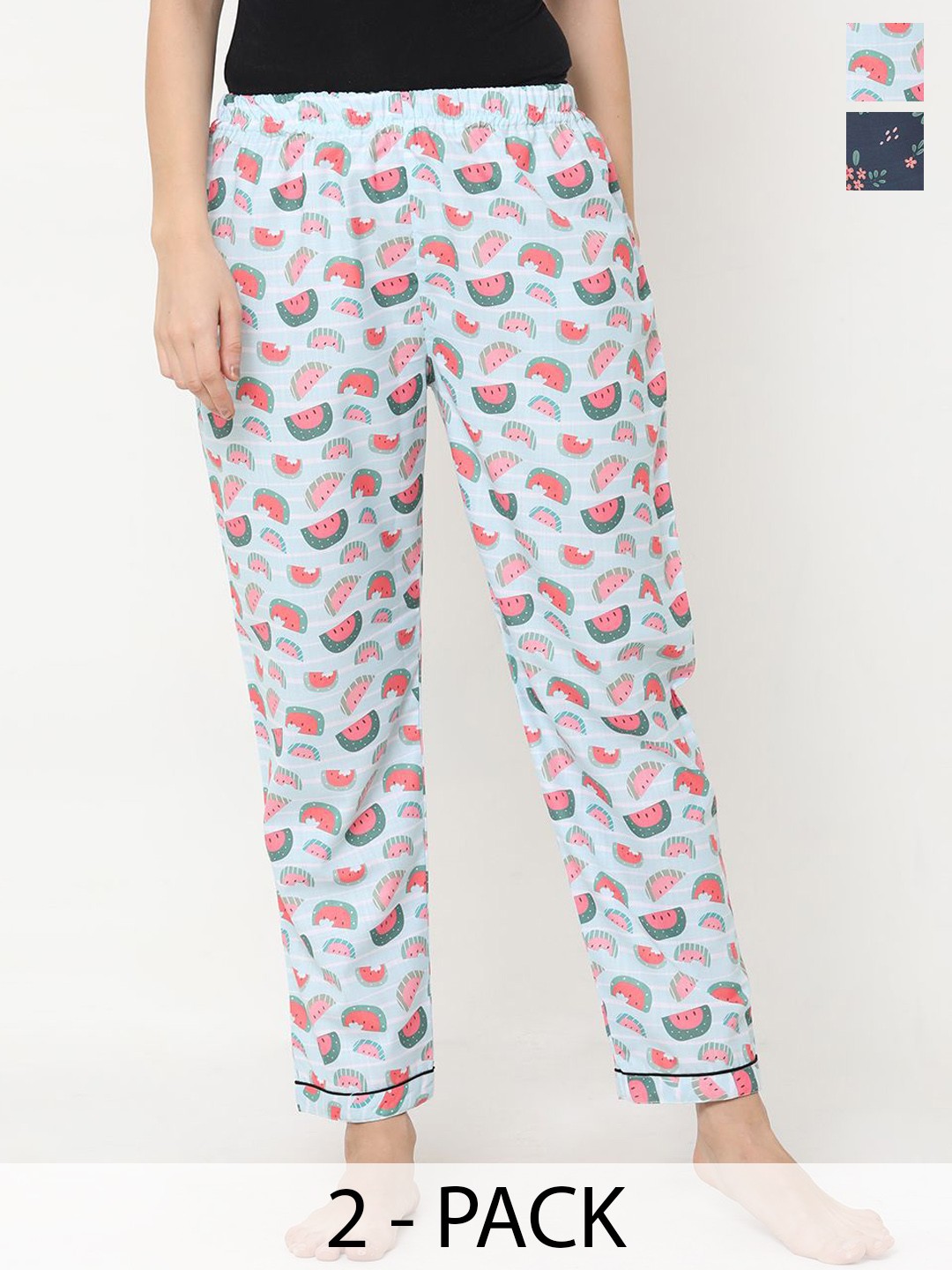 

FashionRack WomenPack Of 2 Printed Mid-Rise Straight Lounge Pants, Blue