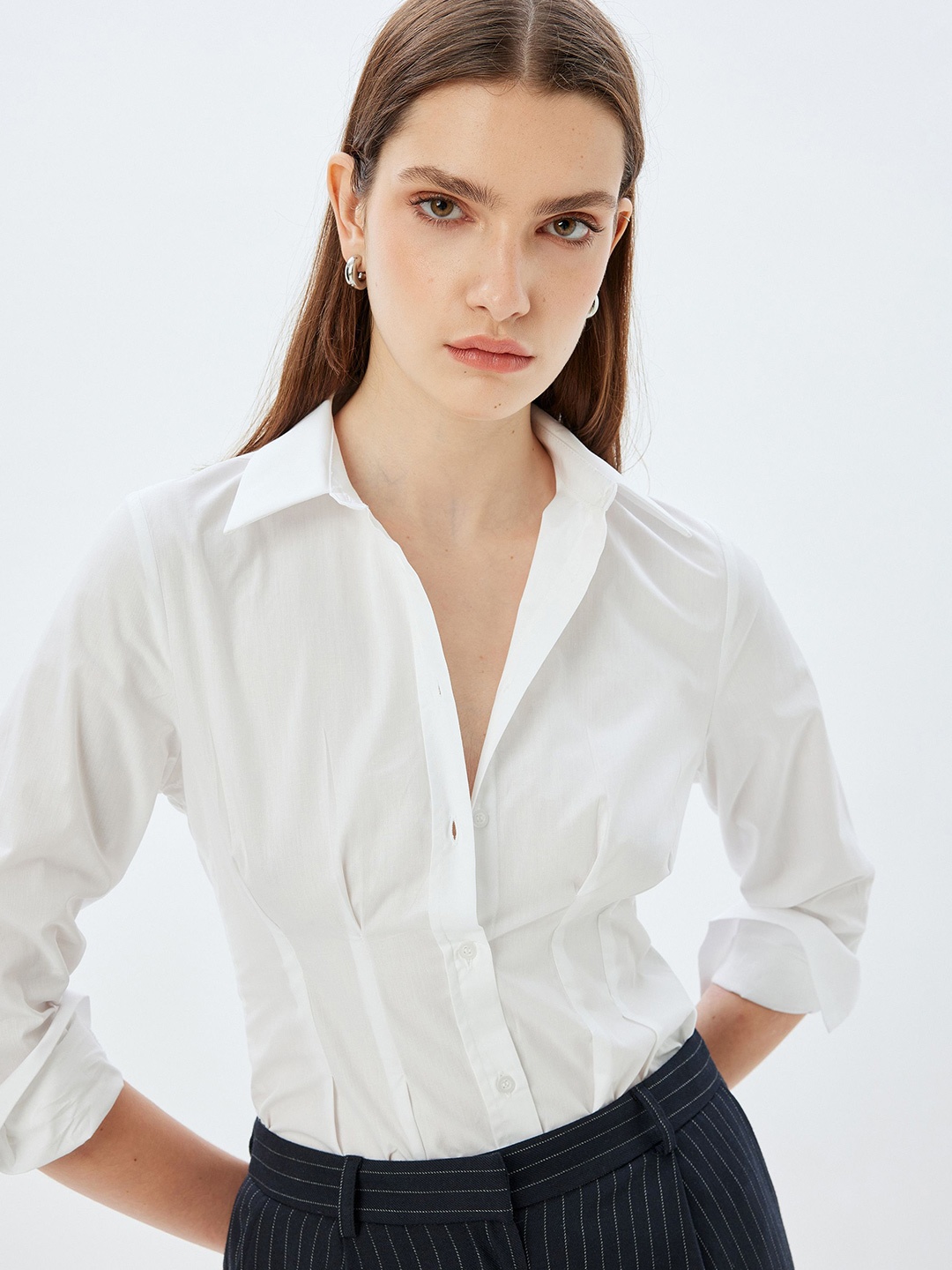 

Koton Women Spread Collar Solid Cotton Casual Shirt, White