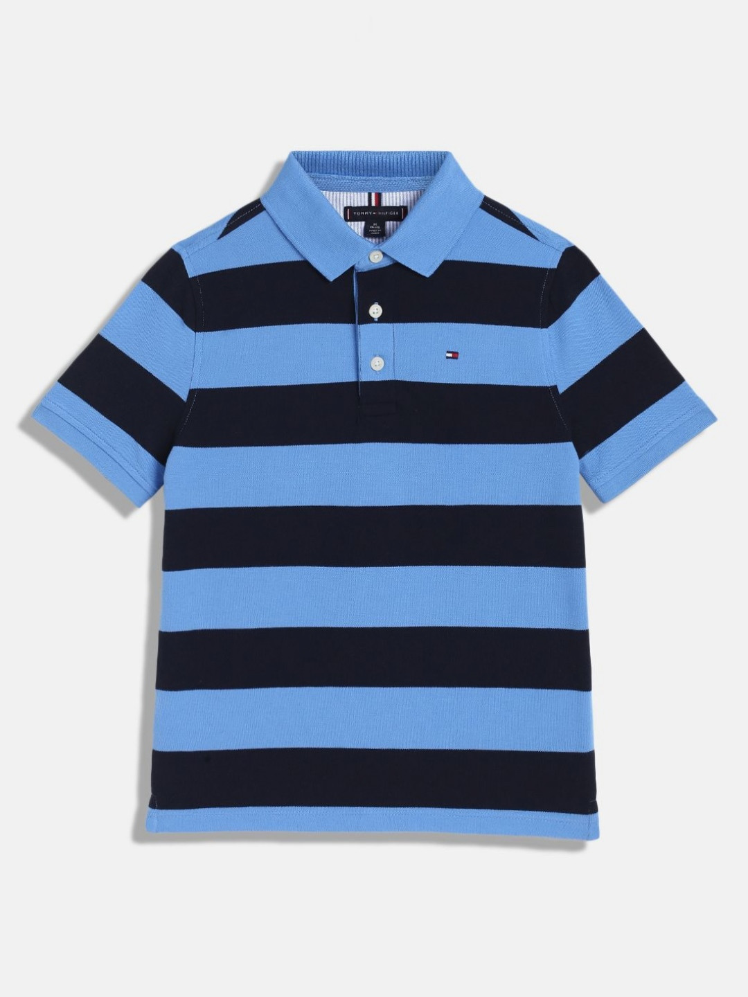 

Tommy Hilfiger Boys Striped Polo Collar Cotton T-shirt, Blue