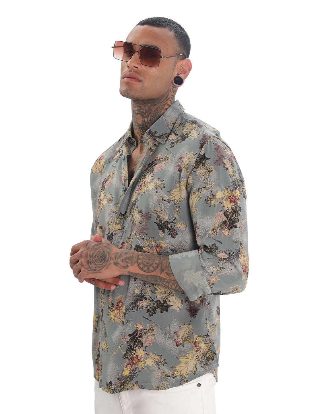 

ilyzly Men Standard Spread Collar Abstract Printed Tailored Fit Casual Shirt, Blue