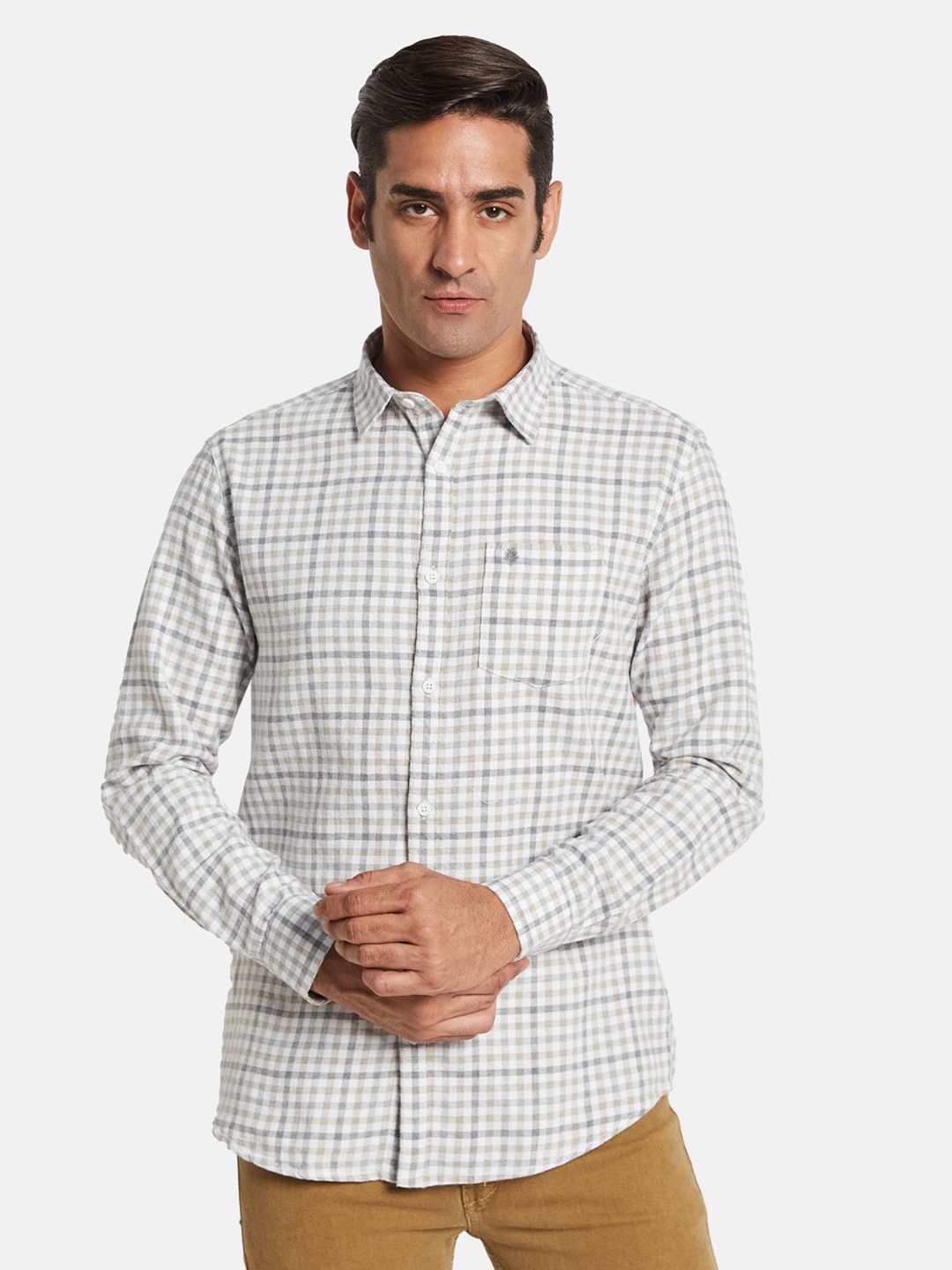 

METTLE Men Opaque Checked Casual Shirt, Grey