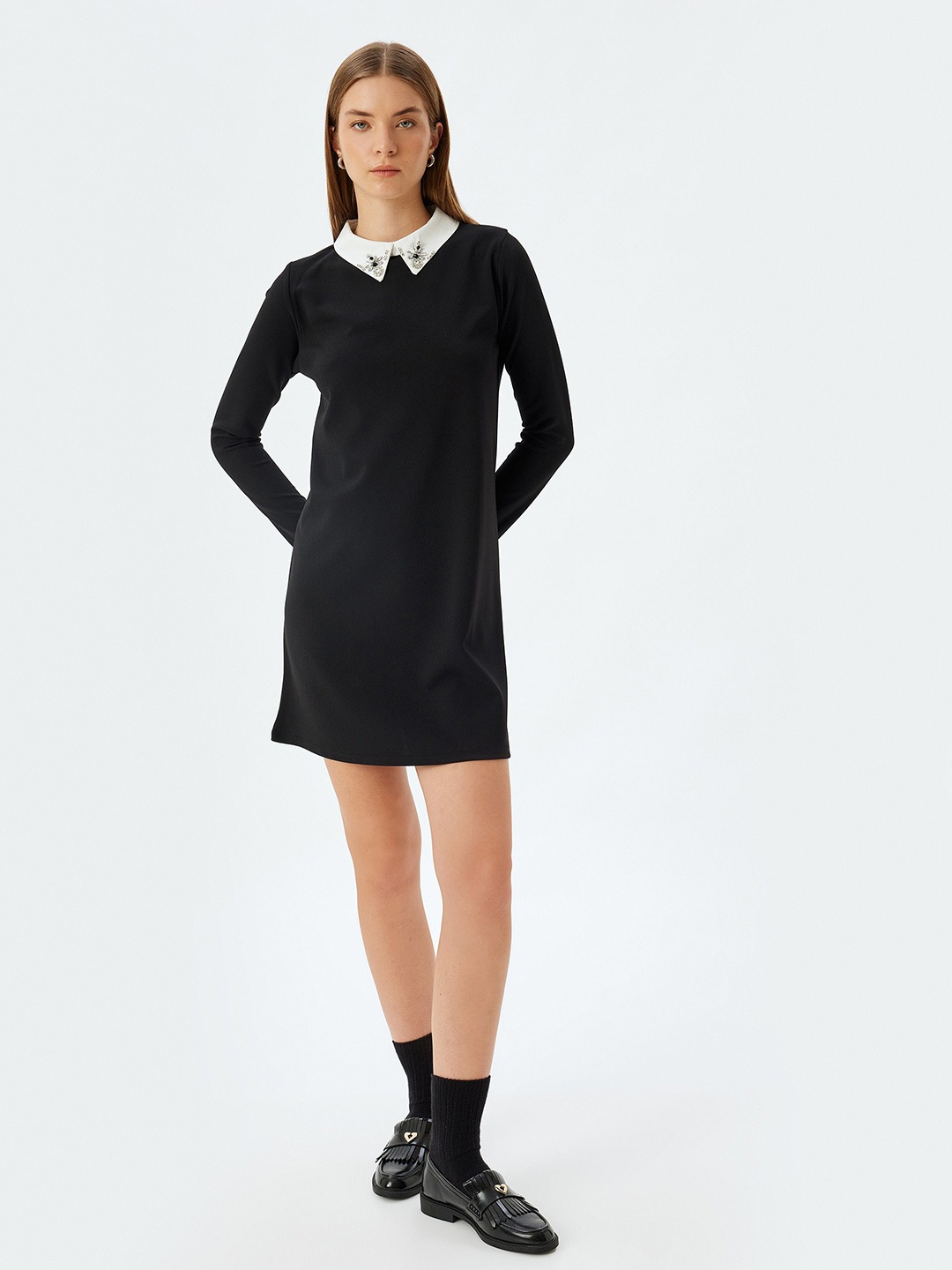 

Koton Womens Polyester Choker Neck A-Line Dress, Black