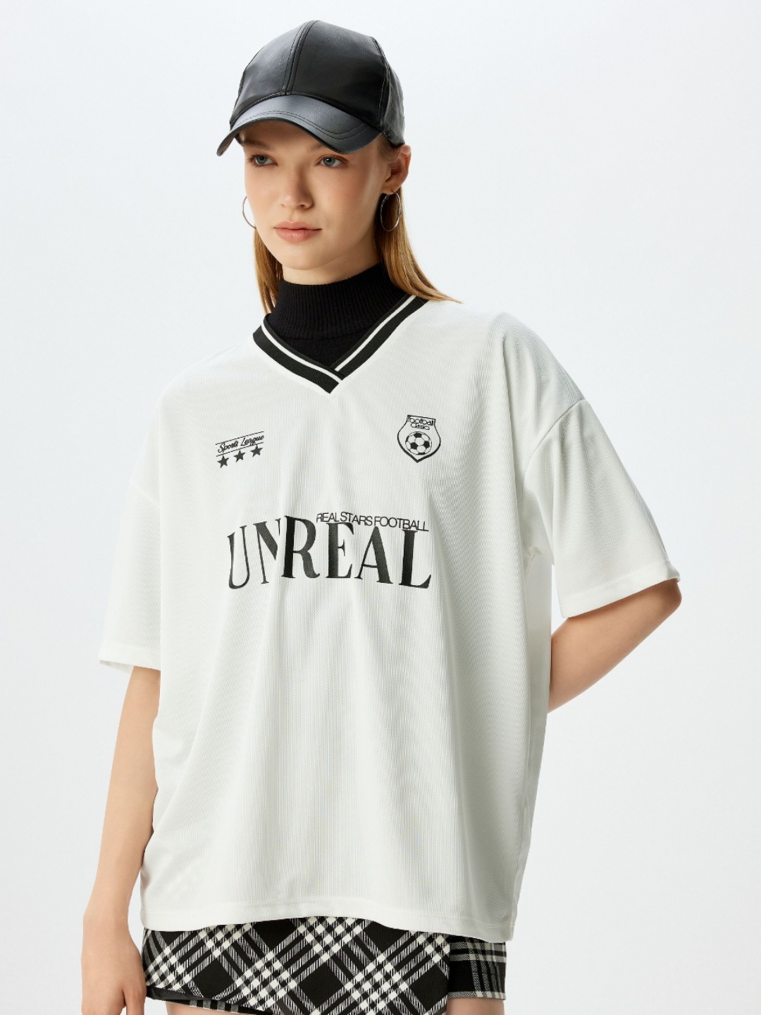 

Koton Women Typography Printed V-Neck Oversized T-shirt, White