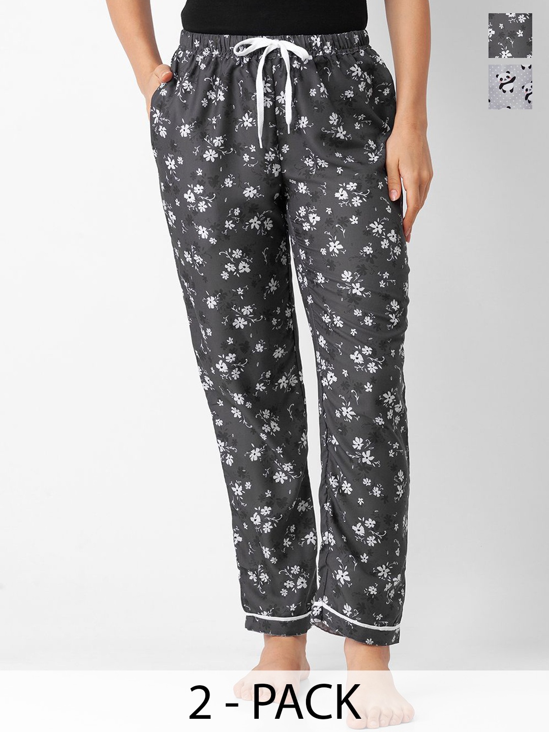 

FashionRack Women Pack Of 2 Printed Lounge Pants, Grey