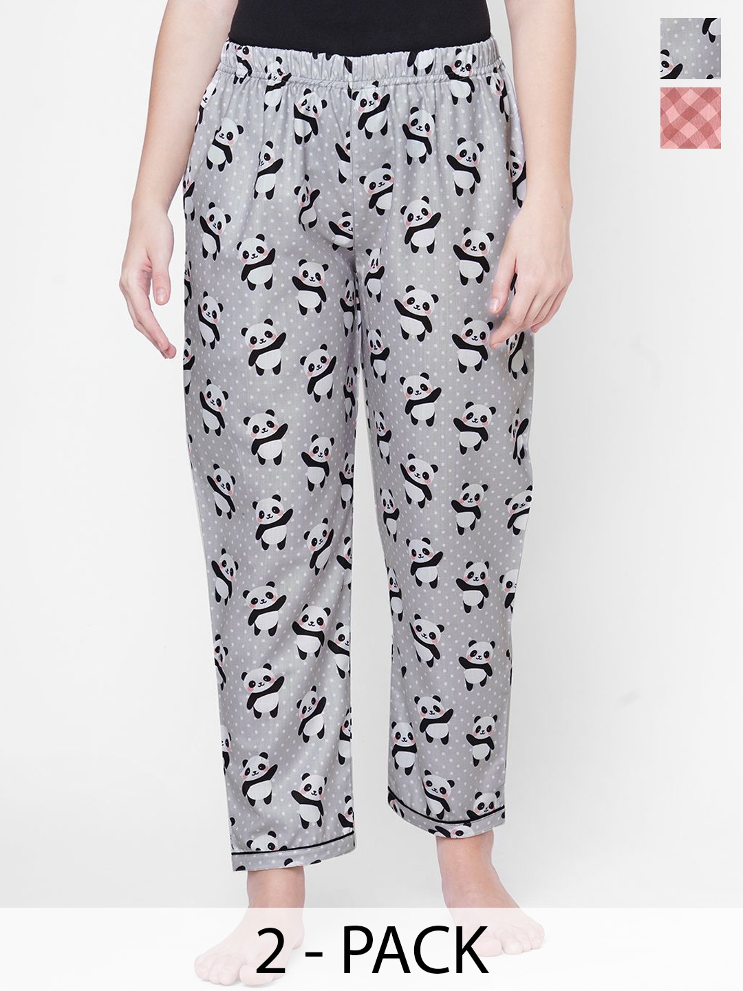 

FashionRack Pack Of 2 Printed Slip-On Mid-Rise Lounge Pants, Grey