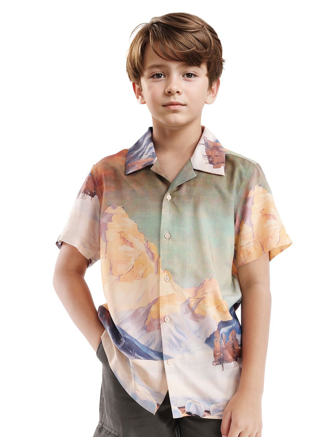 

Rare Ones Boys Viscose Placement Print Shirt, Orange