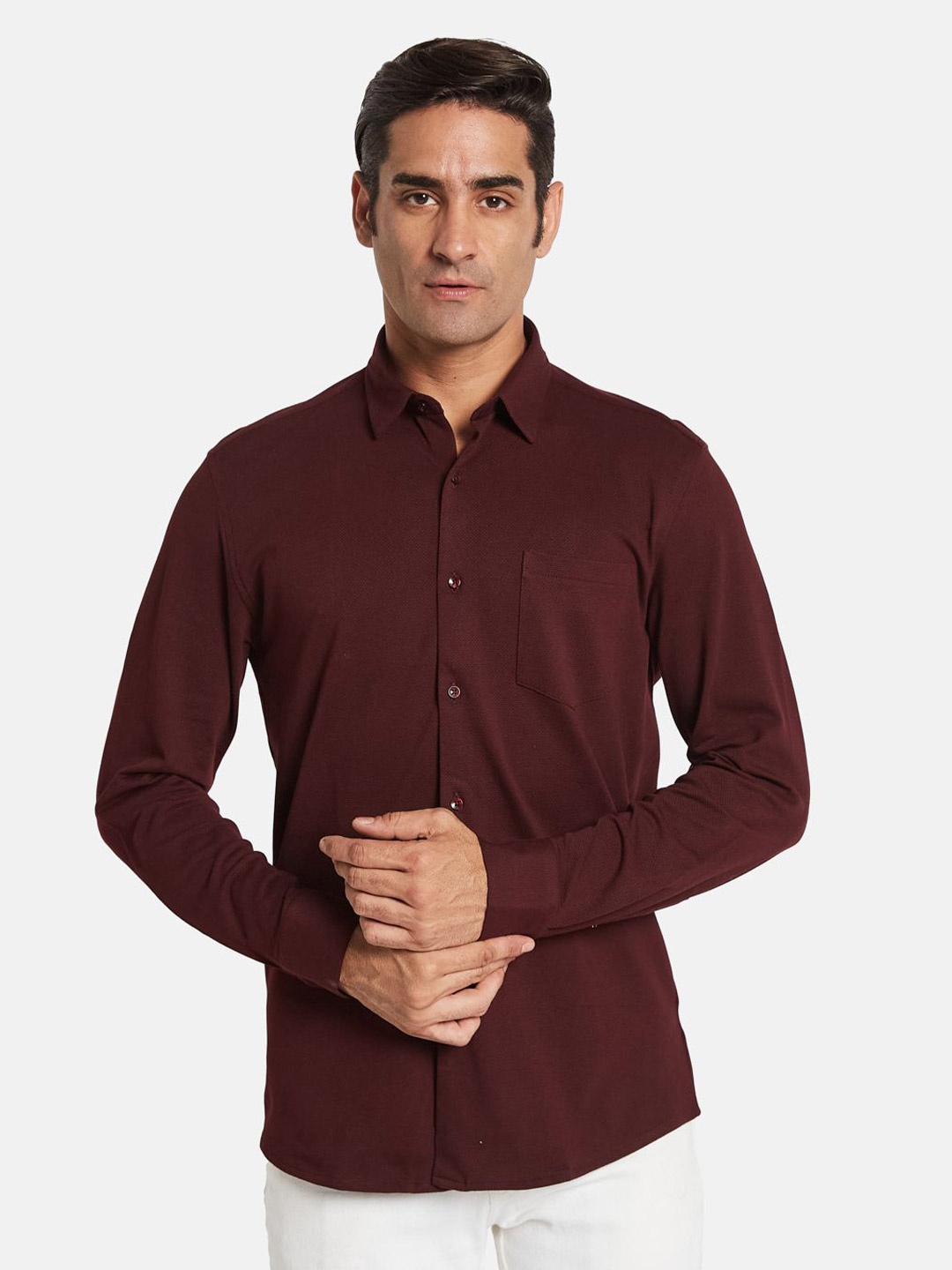 

METTLE Men Opaque Casual Shirt, Maroon