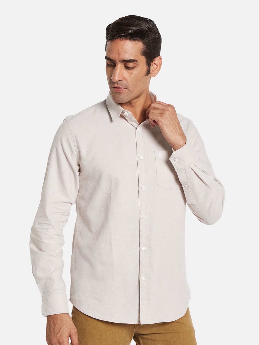 

METTLE Men Opaque Casual Shirt, Cream