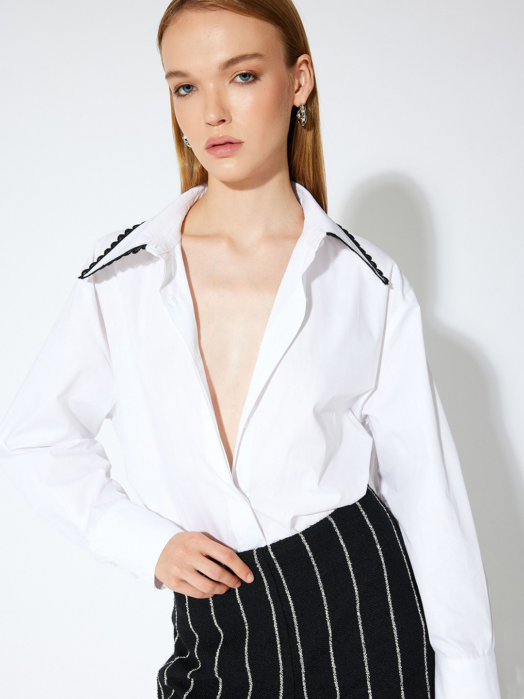 

Koton Women Spread Collar Solid Cotton Casual Shirt, White