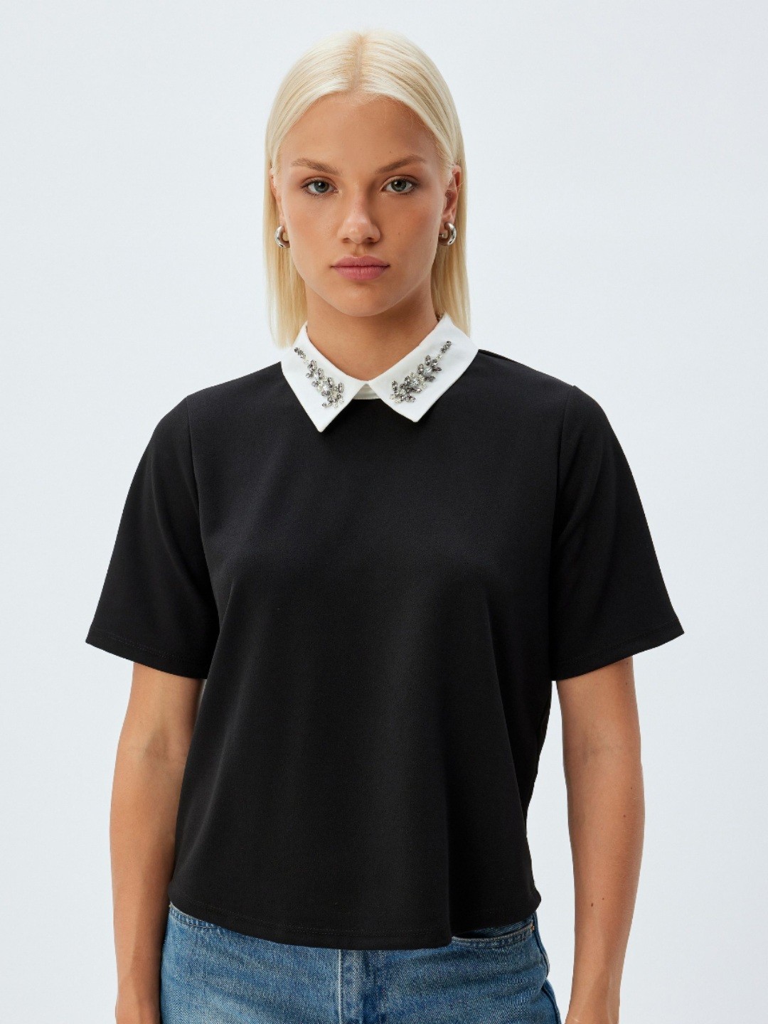 

Koton Women Solid Polo Collar T-shirt, Black