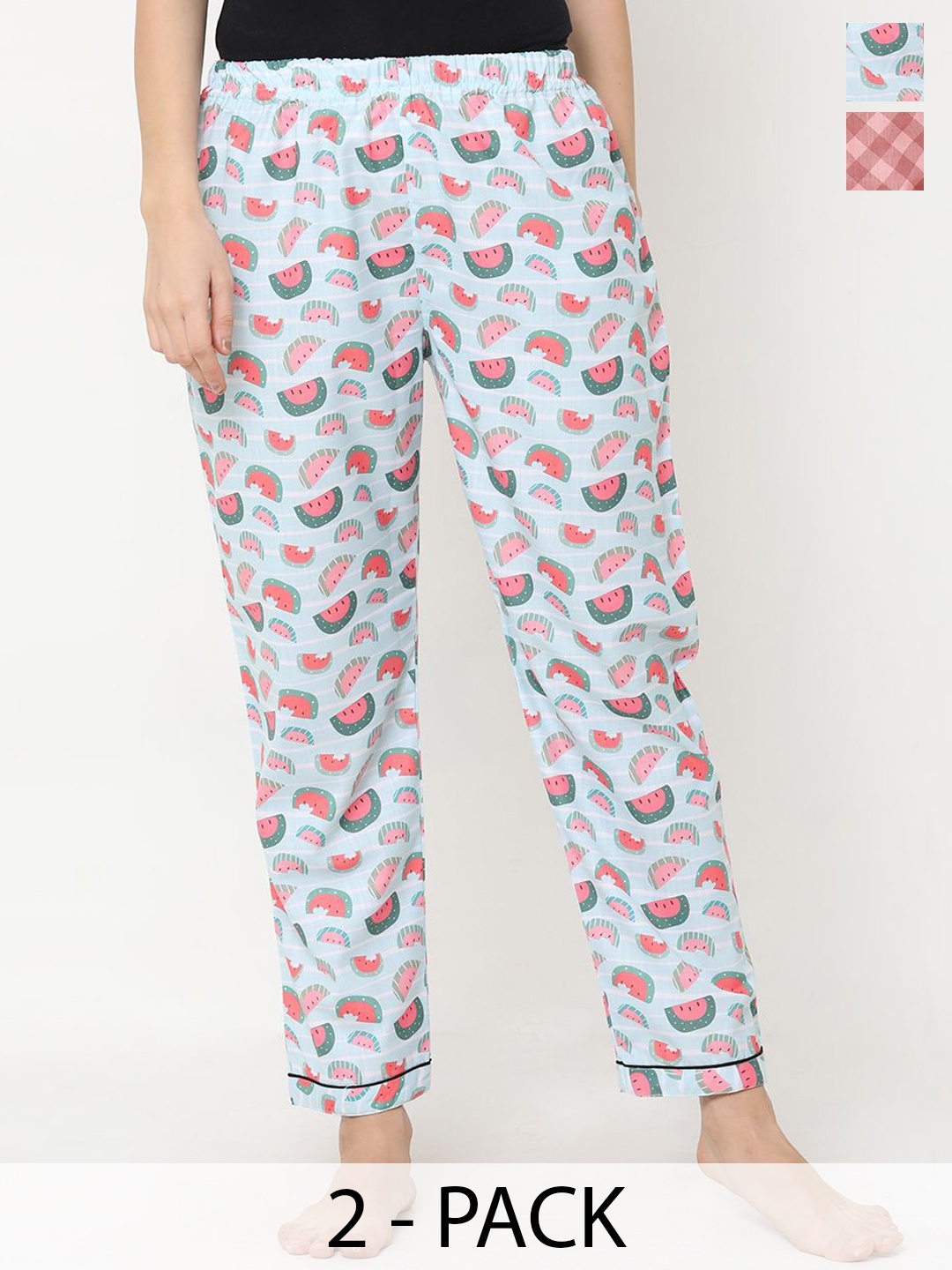

FashionRack Women Pack Of 2 Printed Casual Lounge Pants, Blue